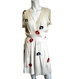 Rolla's Dancer Wrap Dress in Vanilla Rose Cream Red Black Mini Dress sz L